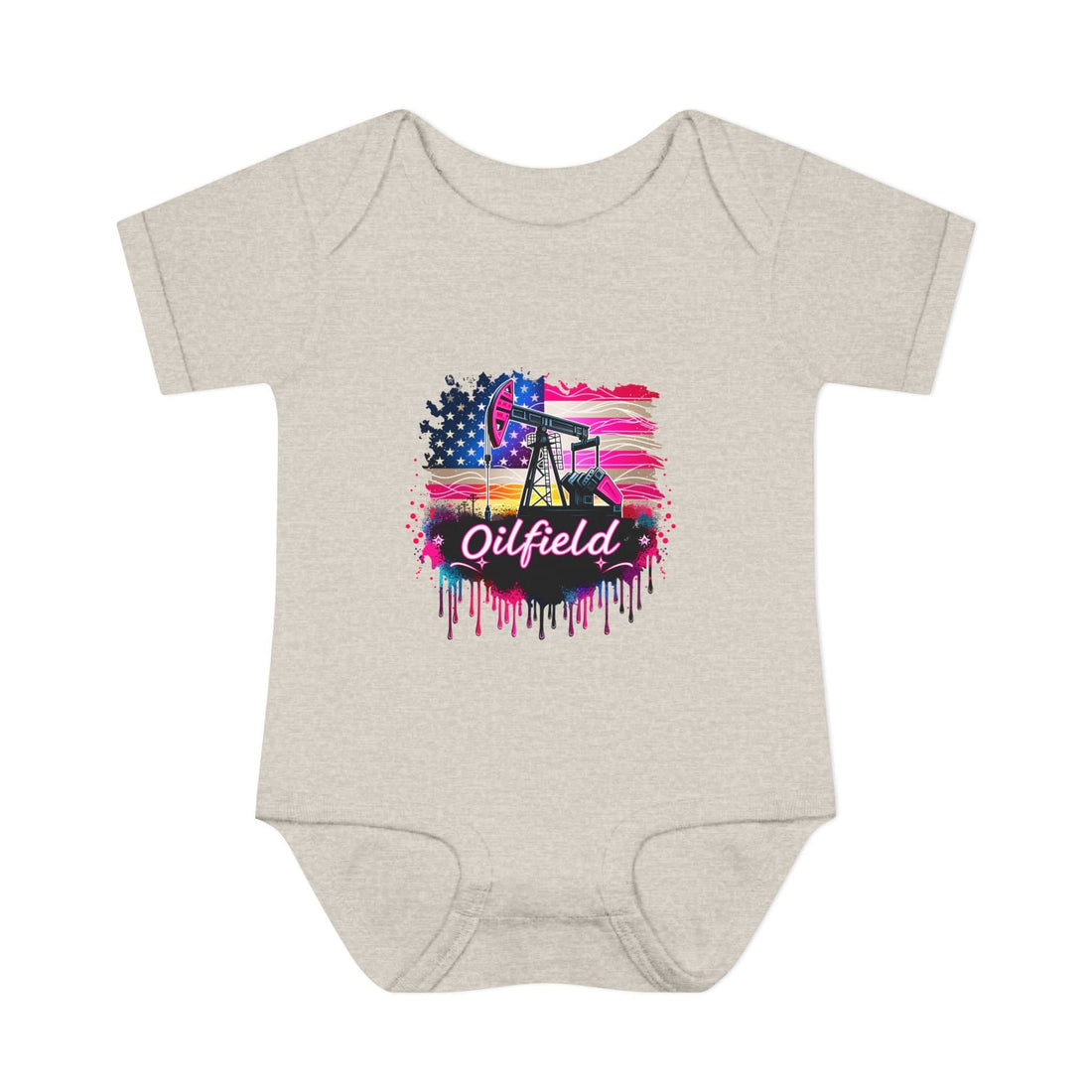 Patriotic American Flag Oilfield Baby Bodysuit Shortsleeve