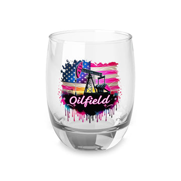 Oilfield Whiskey Glass – American Flag Pumpjack Design