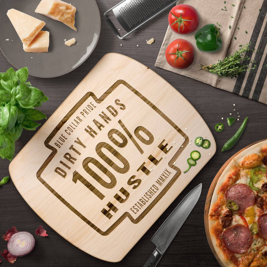 Dirty Hands 100% Hustle Cutting Board