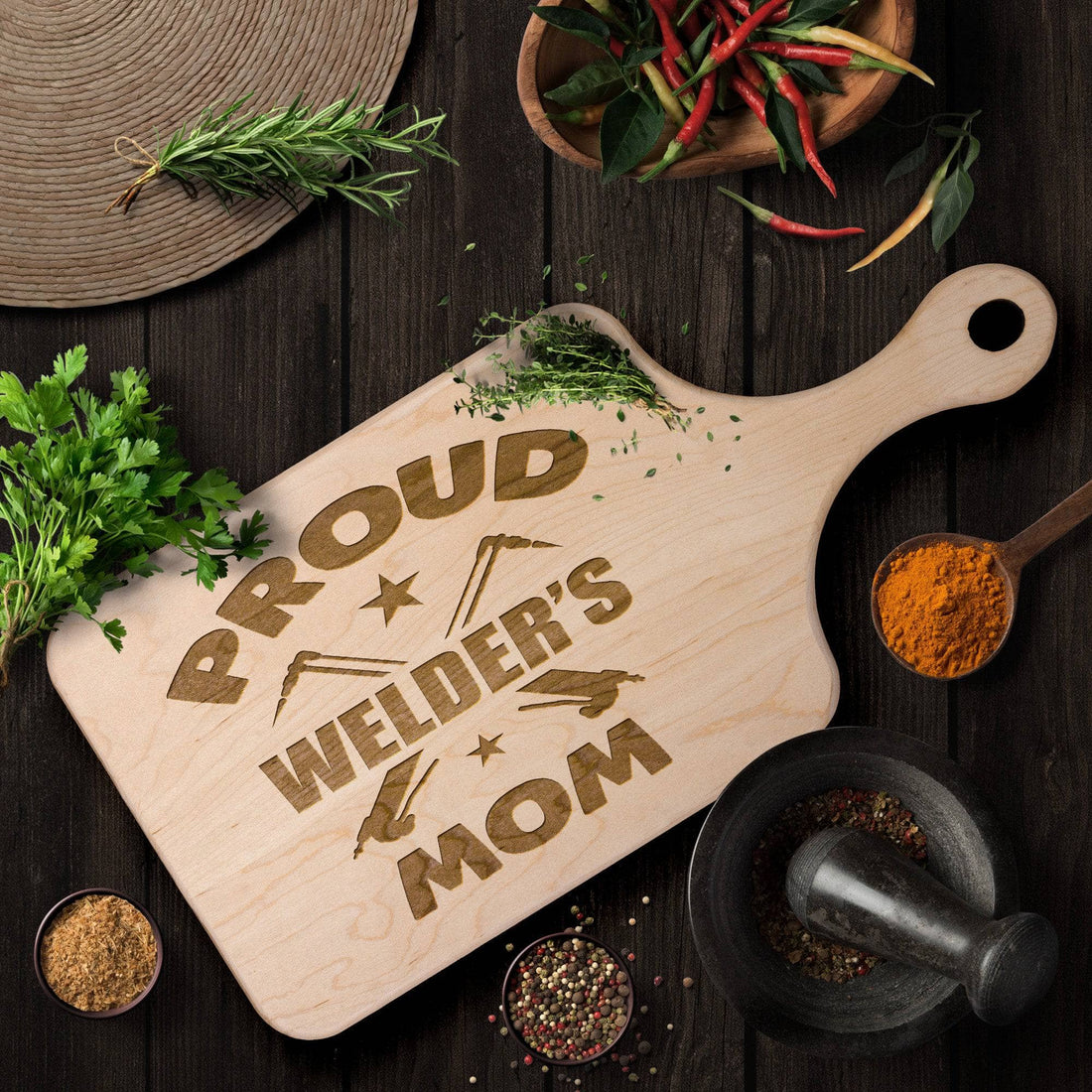 Proud Welder's Mom Handle Cutting Board