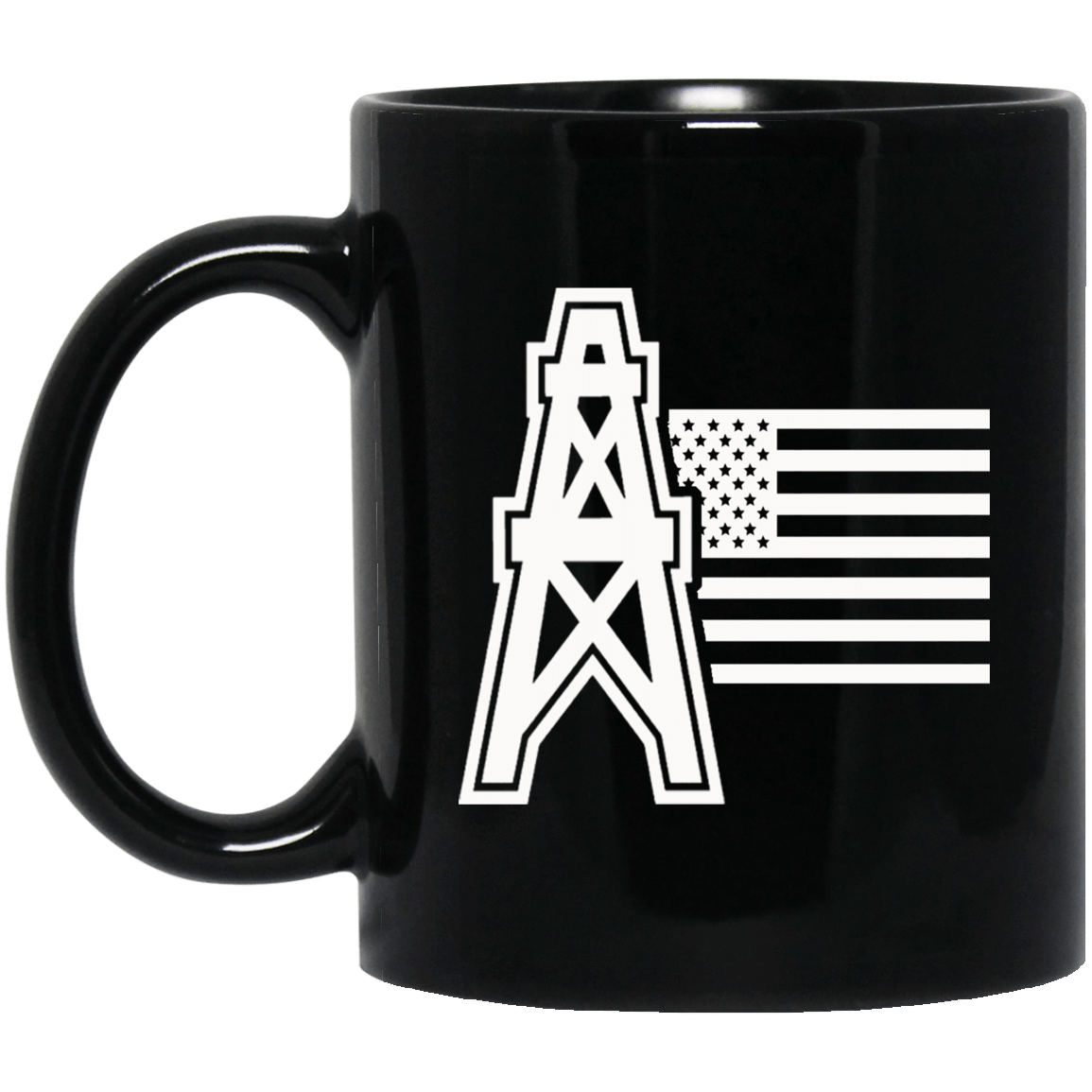 American Flag - White Oil Well Black Mug 11oz