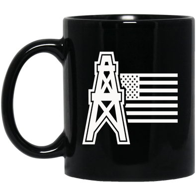 American Flag - White Oil Well Black Mug 11oz