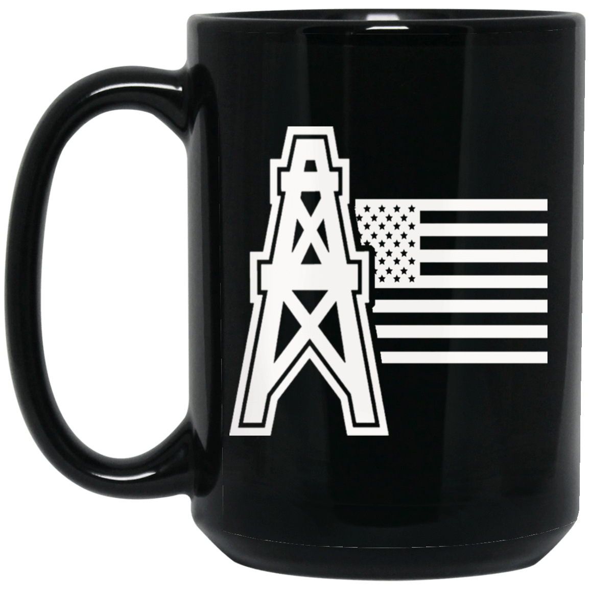 American Flag - White Oil Well Black Mug