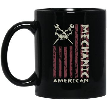 American Mechanic Skull Wrench Black Mug 11oz