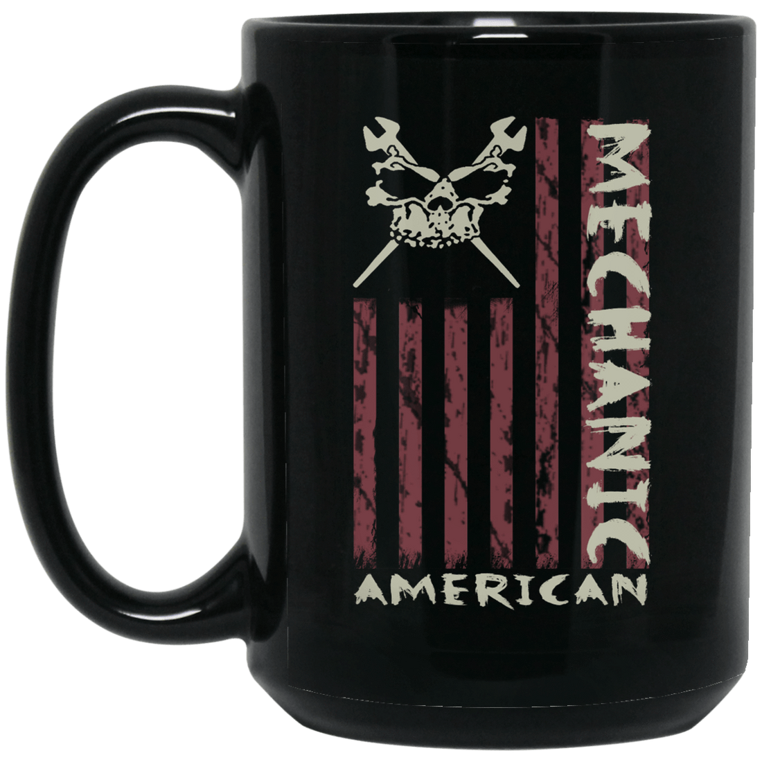 American Mechanic Skull Wrench Black Mug