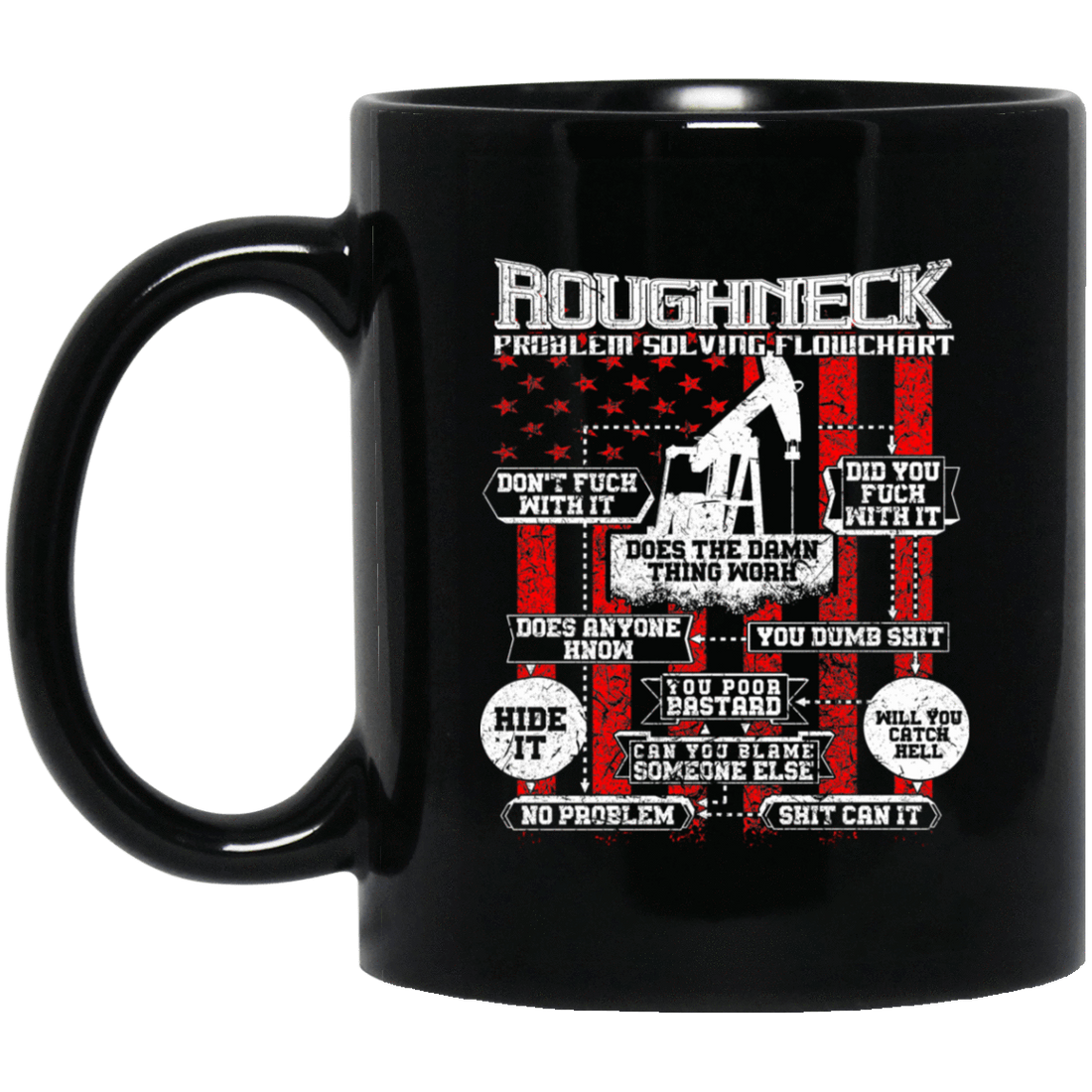 Roughneck Problem Solving Flowchart Black Mug 11oz