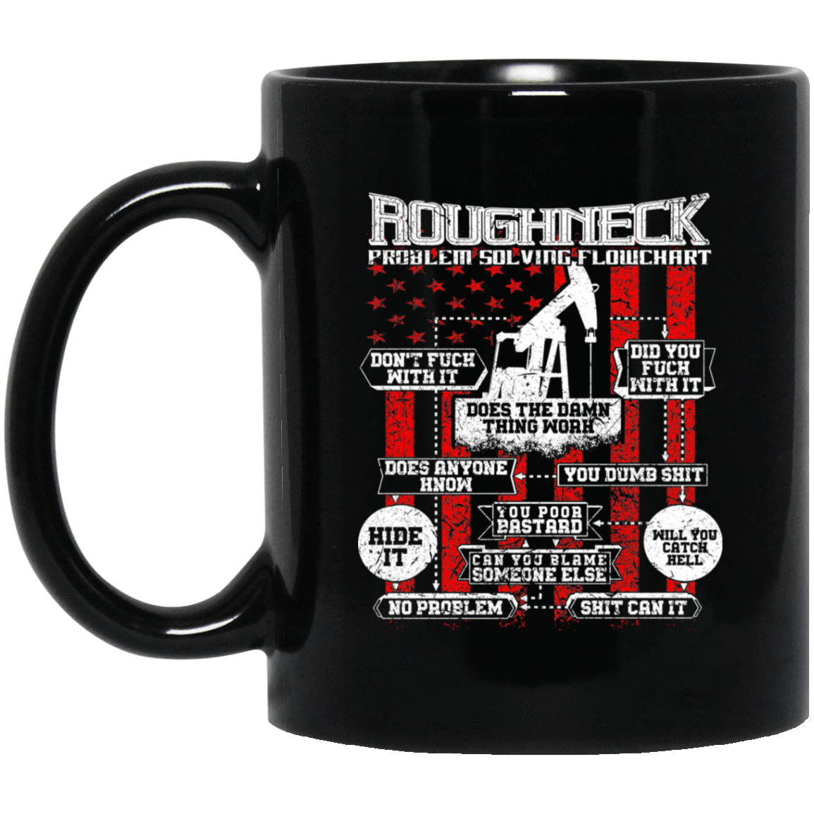 Roughneck Problem Solving Flowchart Black Mug 11oz