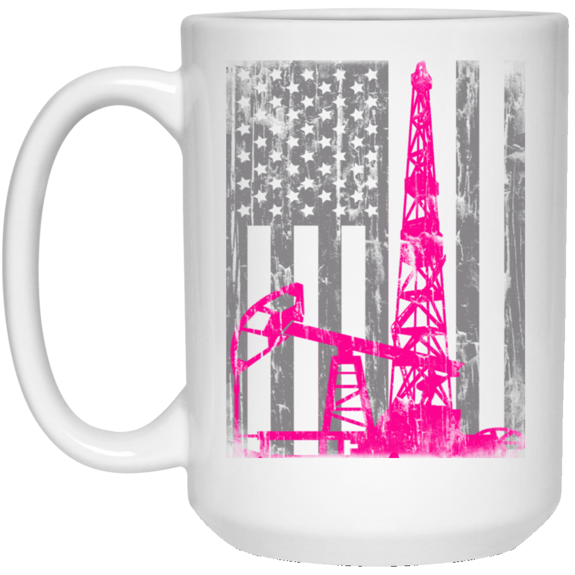 American Oil Field Pink White Mug