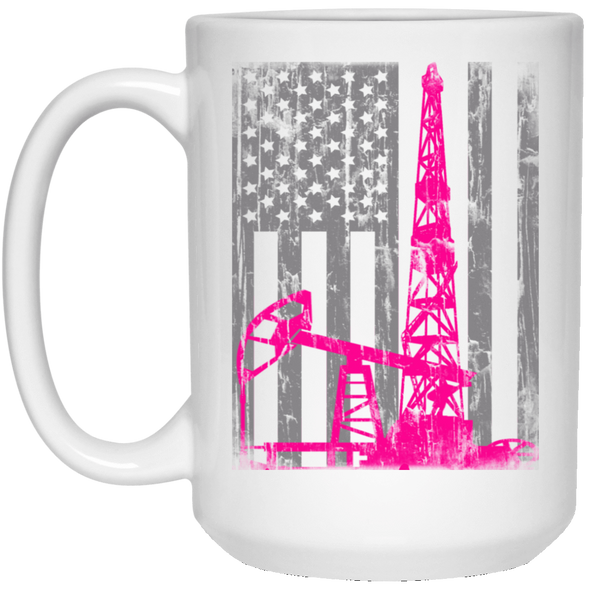 American Oil Field Pink White Mug