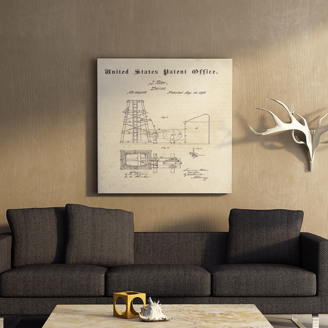 Oilfield Derrick Patent August 1870 Patent Wall Art Square Canvas