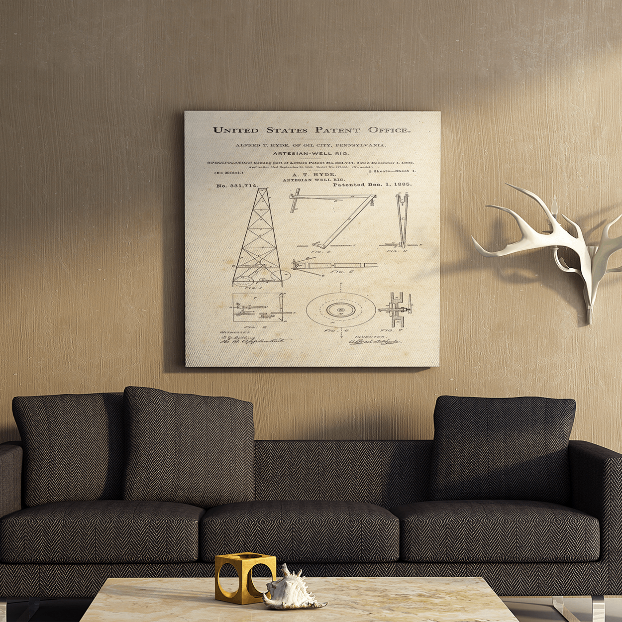 Artesian Well Rig US Patent August 1870 Canvas