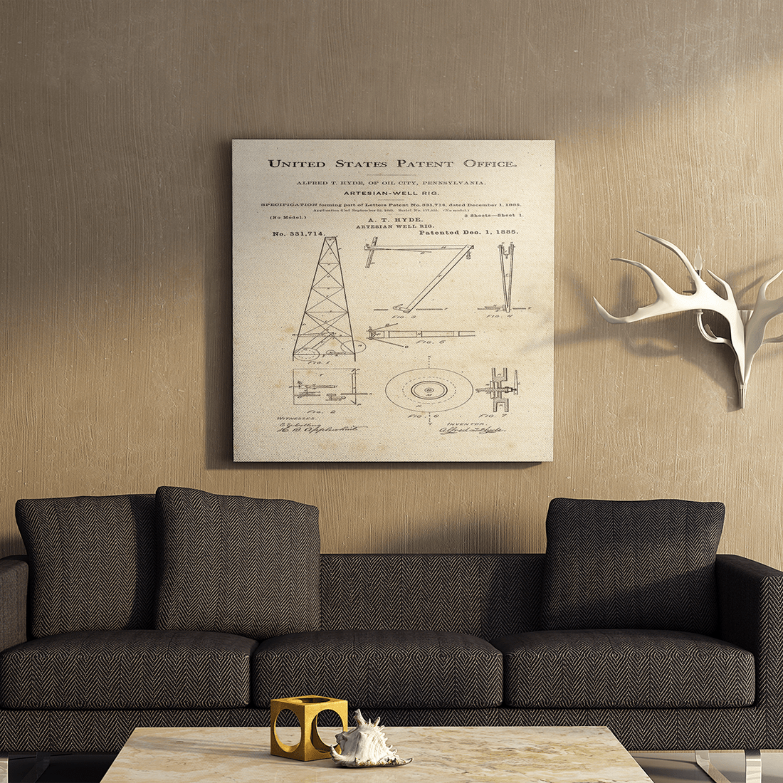 Artesian Well Rig US Patent August 1870 Canvas