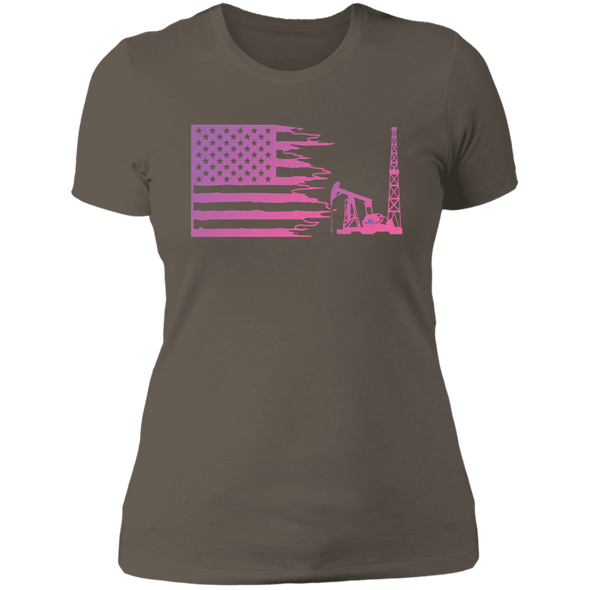 Tattered American Oil Ladies Pink Tshirt
