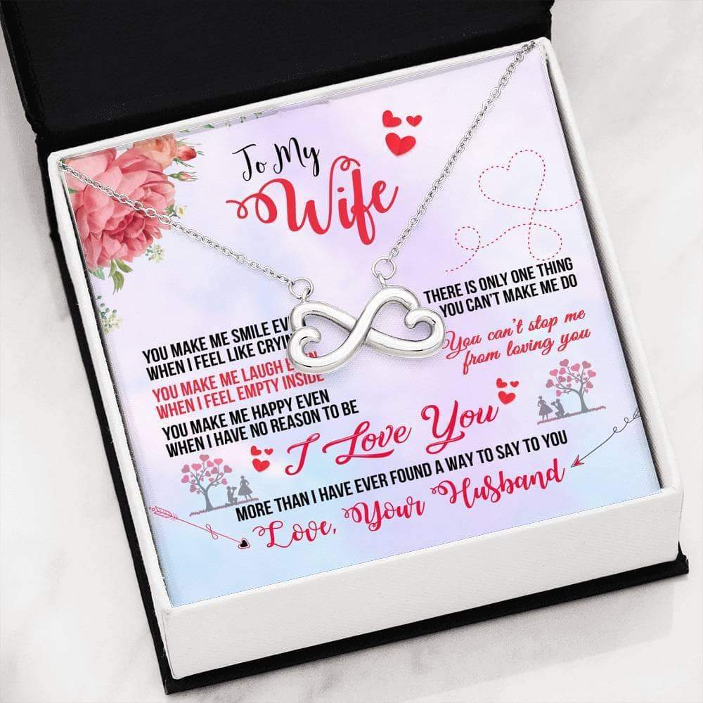 Infinity Hearts Necklace with On Demand Message Card for Wife